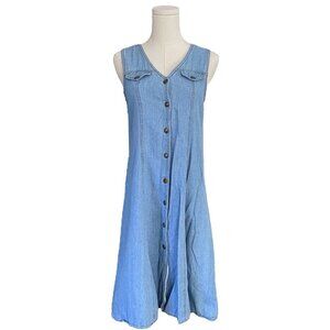 Vintage Amy Too! Western Sleeveless Denim Dress Girl L 16 Blue Midi Button Front